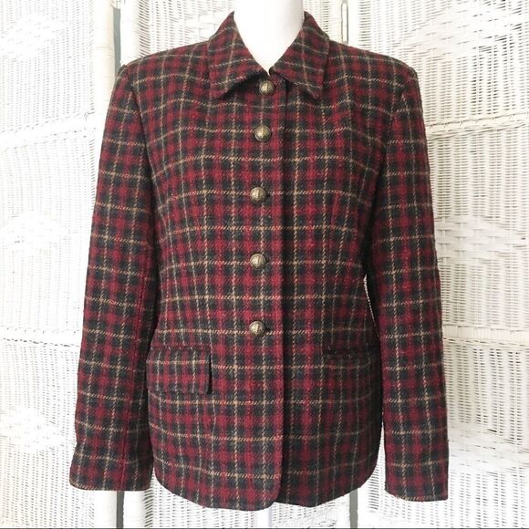 Vintage C&W Black Red Tweed Plaid Wool Preppy Blazer 12 - Picture 12 of 14